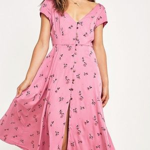 Urban Outfitters Malena Pink Floral Midi Dress